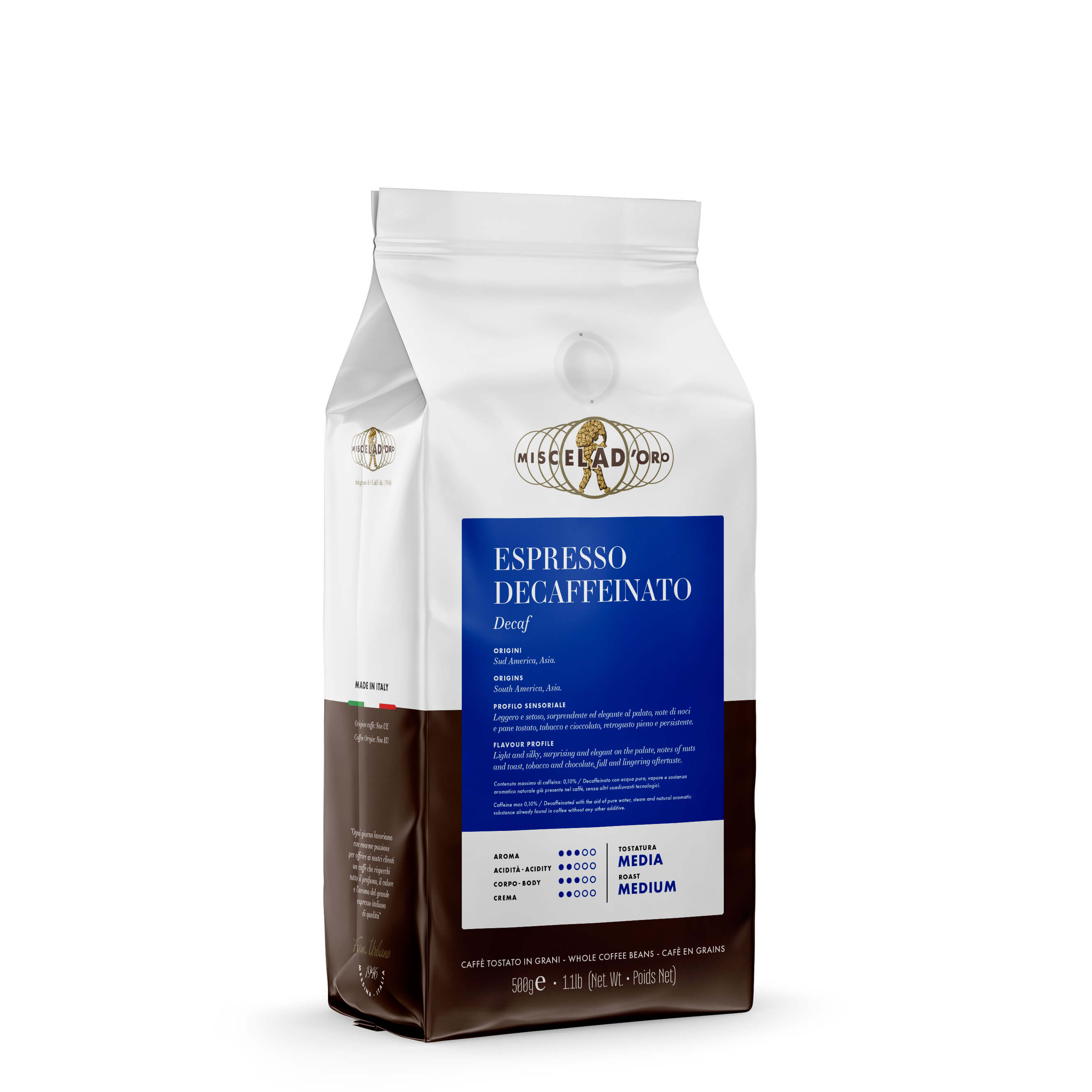 Decaffeinato Decaf Espresso Beans [1.1 lb/500g] | Miscela d'Oro USA
