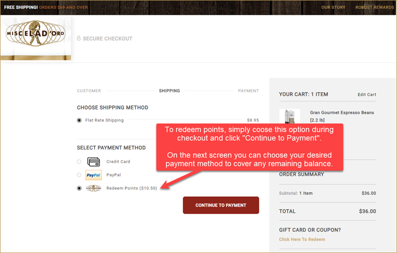 Image describing where to redeem points during checkout